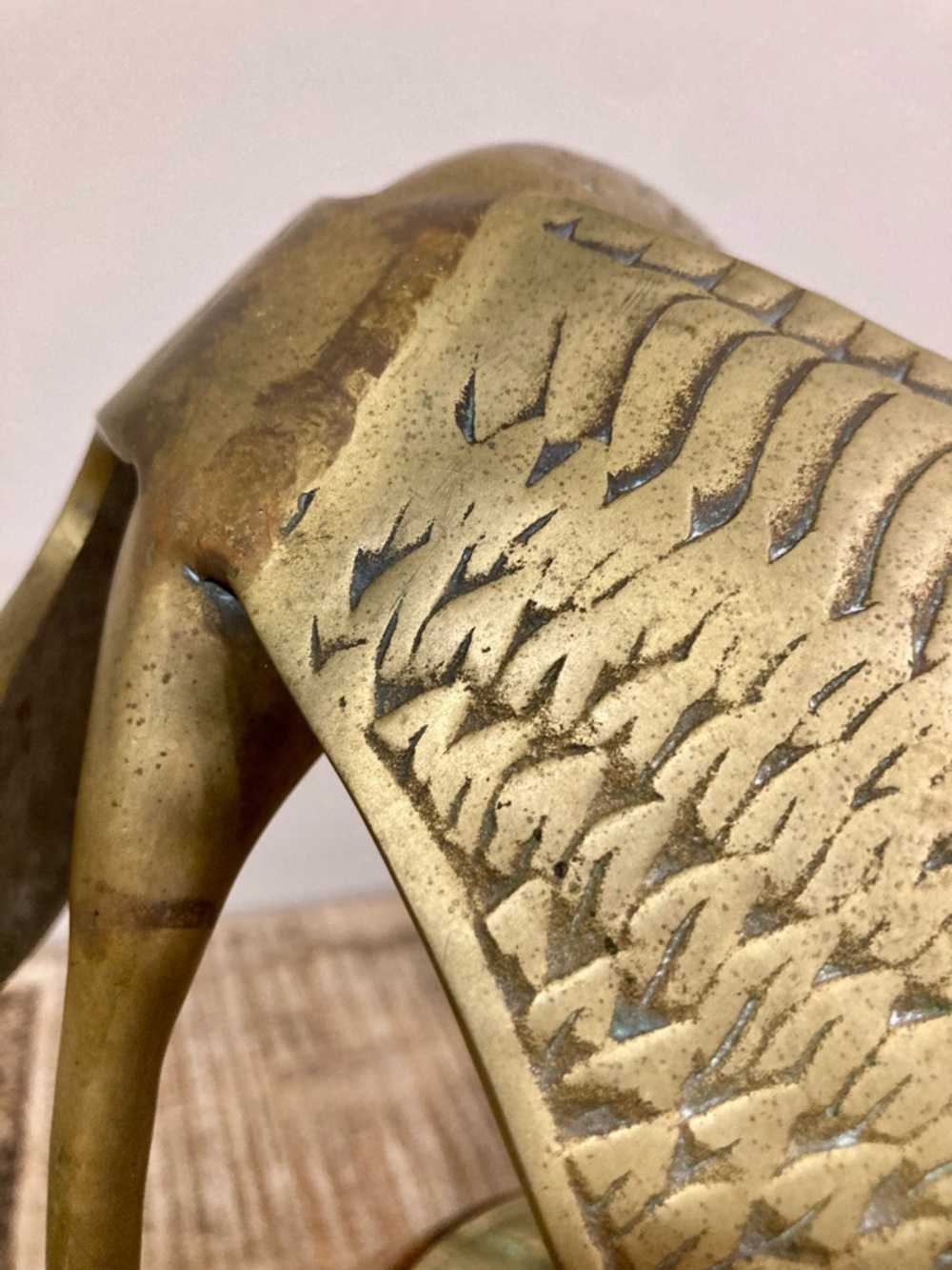 Vintage Crane Sculpture on Wood Base Mid Century Modern Decor 11.5” Brass Color - Picture 11 of 16